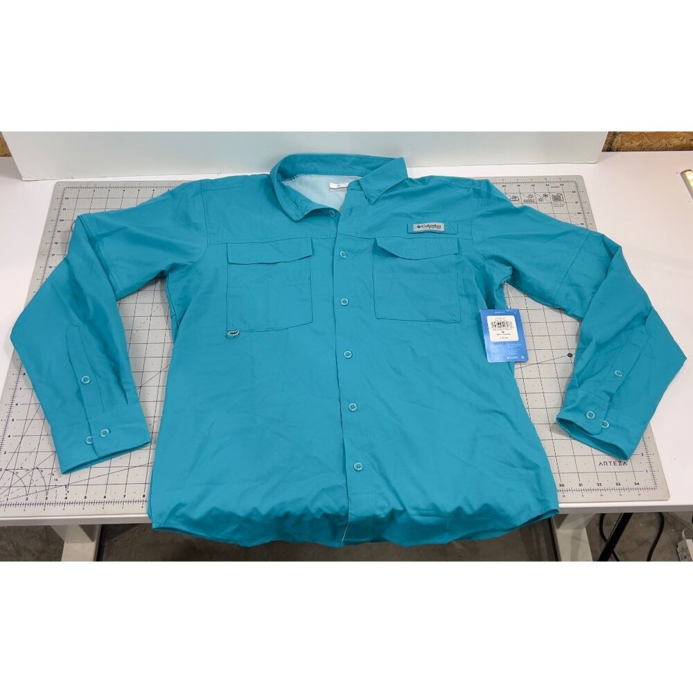 Columbia Men's PFG Blood and Guts IV Woven Long Sleeve Shirt Sz. M Ocean Teal